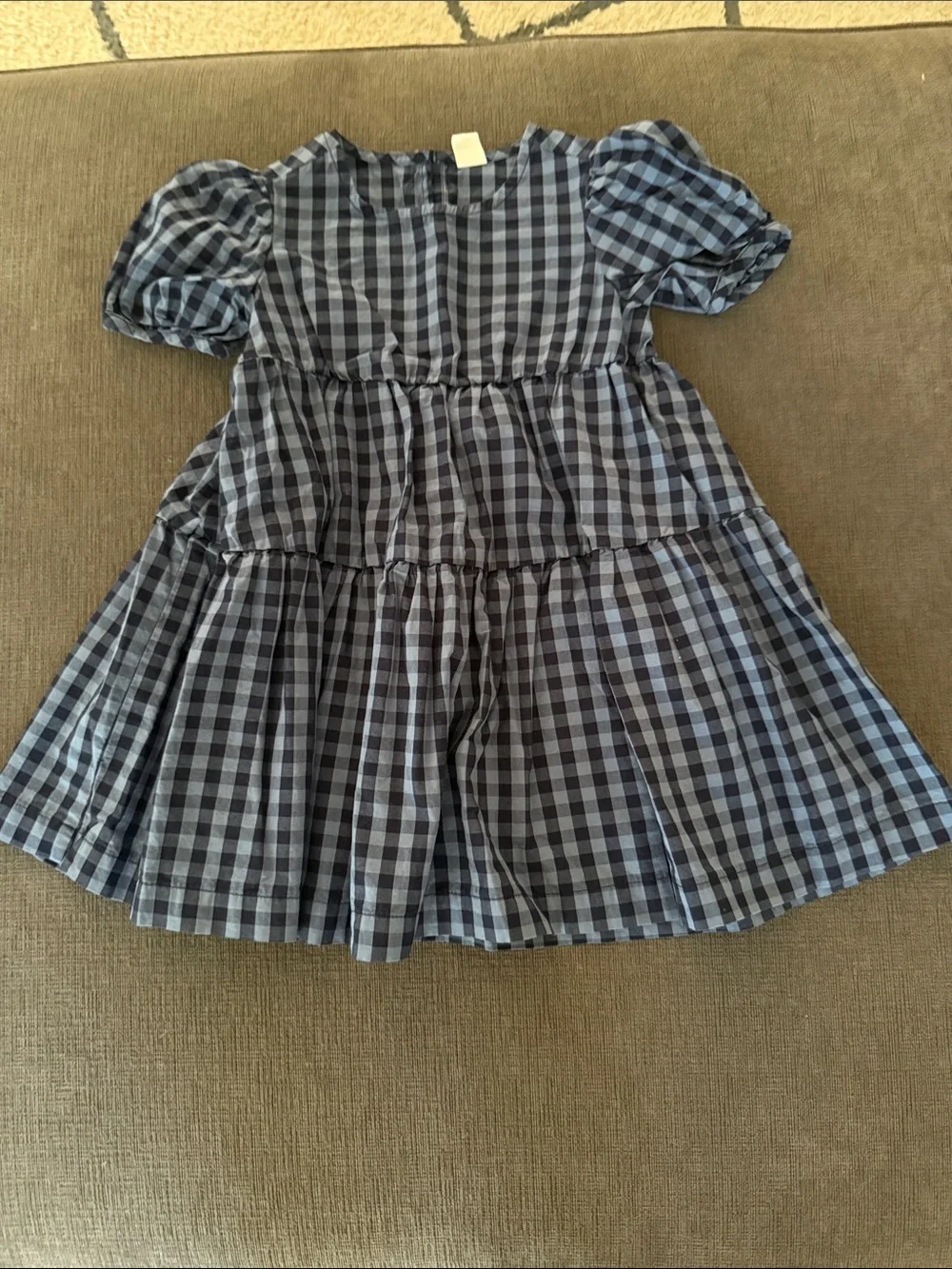 GAP Girls Blue and Navy Gingham Tiered Puff-Sleeve Dress size 4